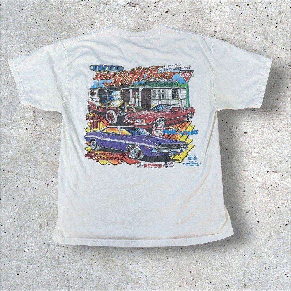 Vintage 2007 Denver Mustang Club Wild West AutoFest Car Show T-Shirt White XL